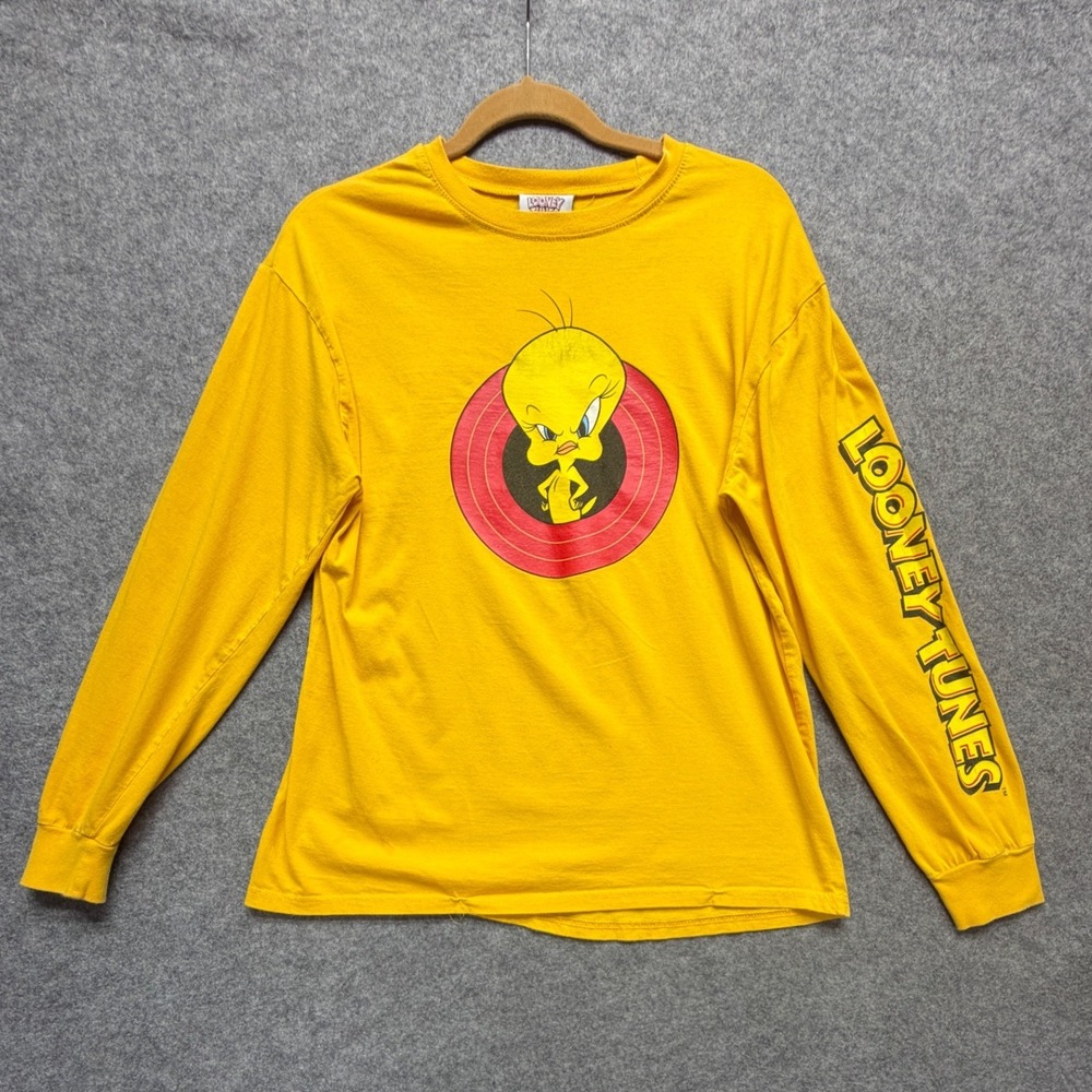Vintage Looney Tunes Tweety Bird Long Sleeve Shirt Yellow Jerry Leigh Large 90s